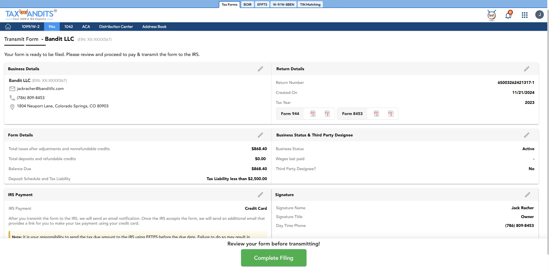 Review and Transmit